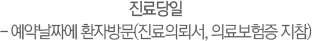 진료당일 - 예약날짜에 환자방문(진료의뢰서, 의료보험증 지참)